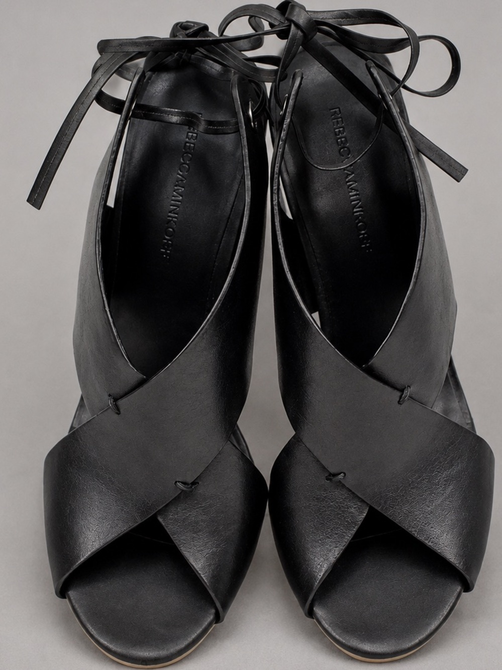 Rebecca Minkoff Eden Black Leather Open Toe Wedge Sandals Size 8 - Picture 8 of 8
